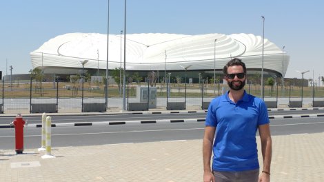 Outside Al Wakrah Stadium in Doha, Qatar